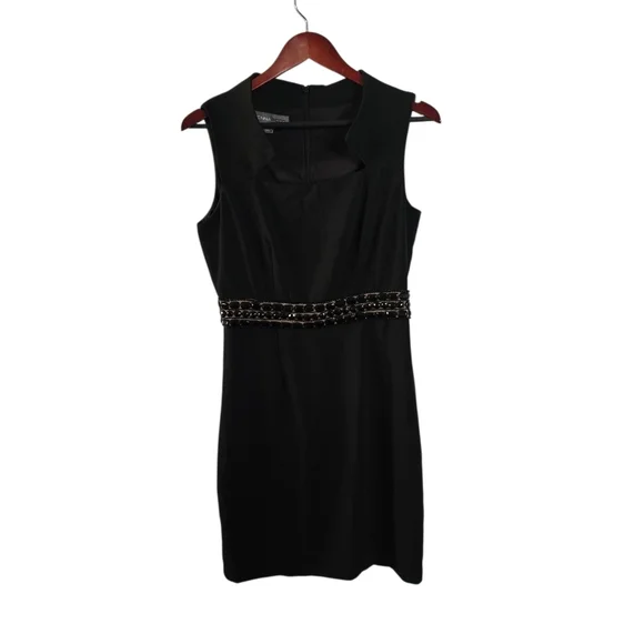 Donna Ricco Black Beaded Waist Sheath Dress Size 6 - Picture 8 of 12